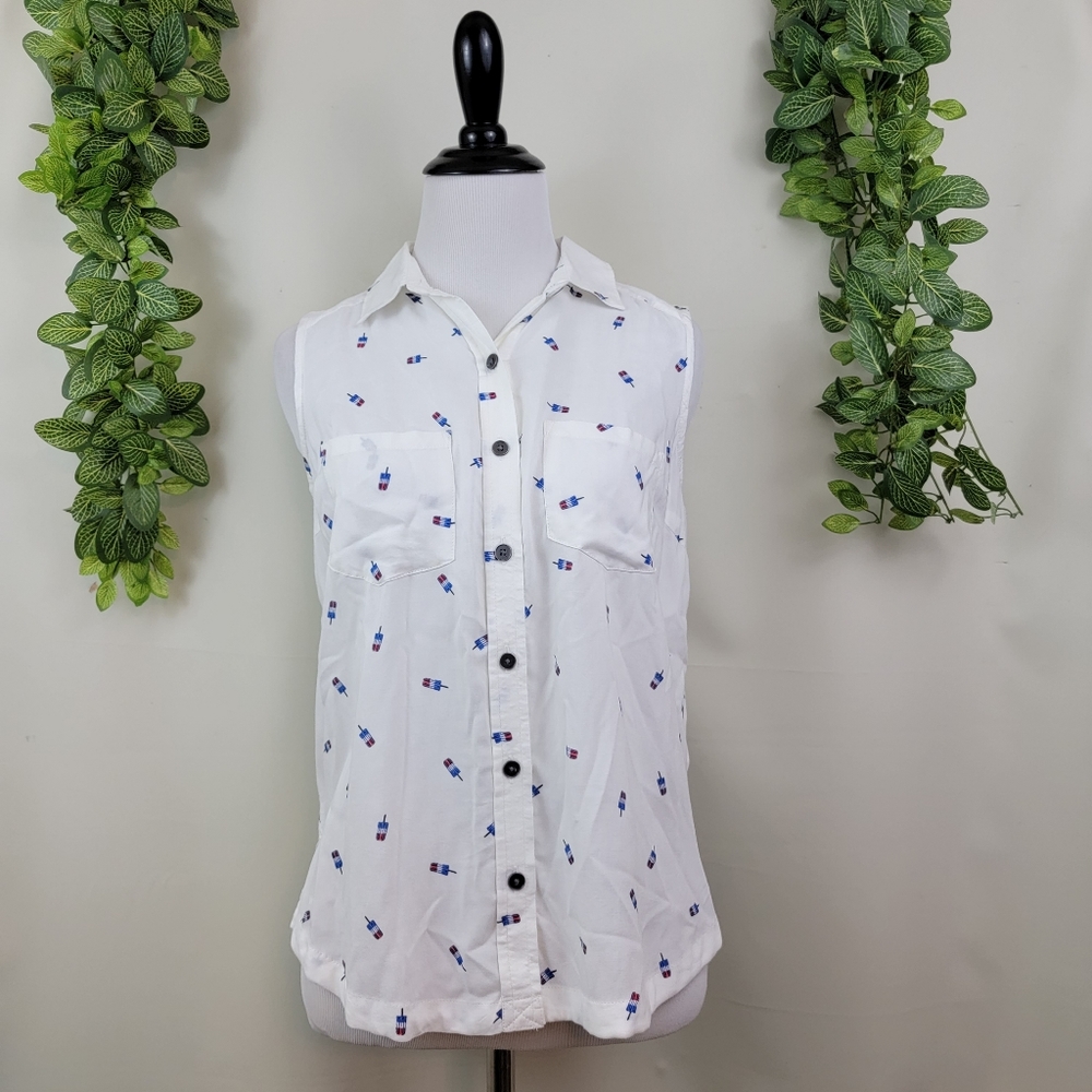 SO Collared Button Up Sleeveless Popsicle Top